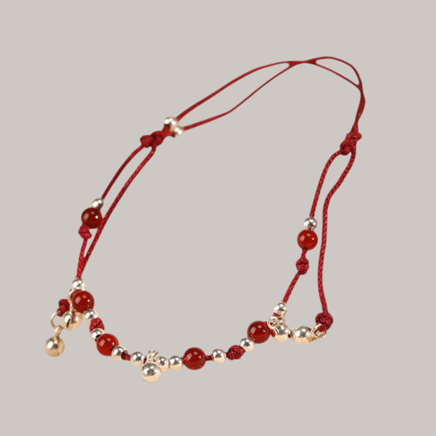 s925 990 Red Agate Sterling Silver Bell Red String Anklet Lucky Fortune Bead