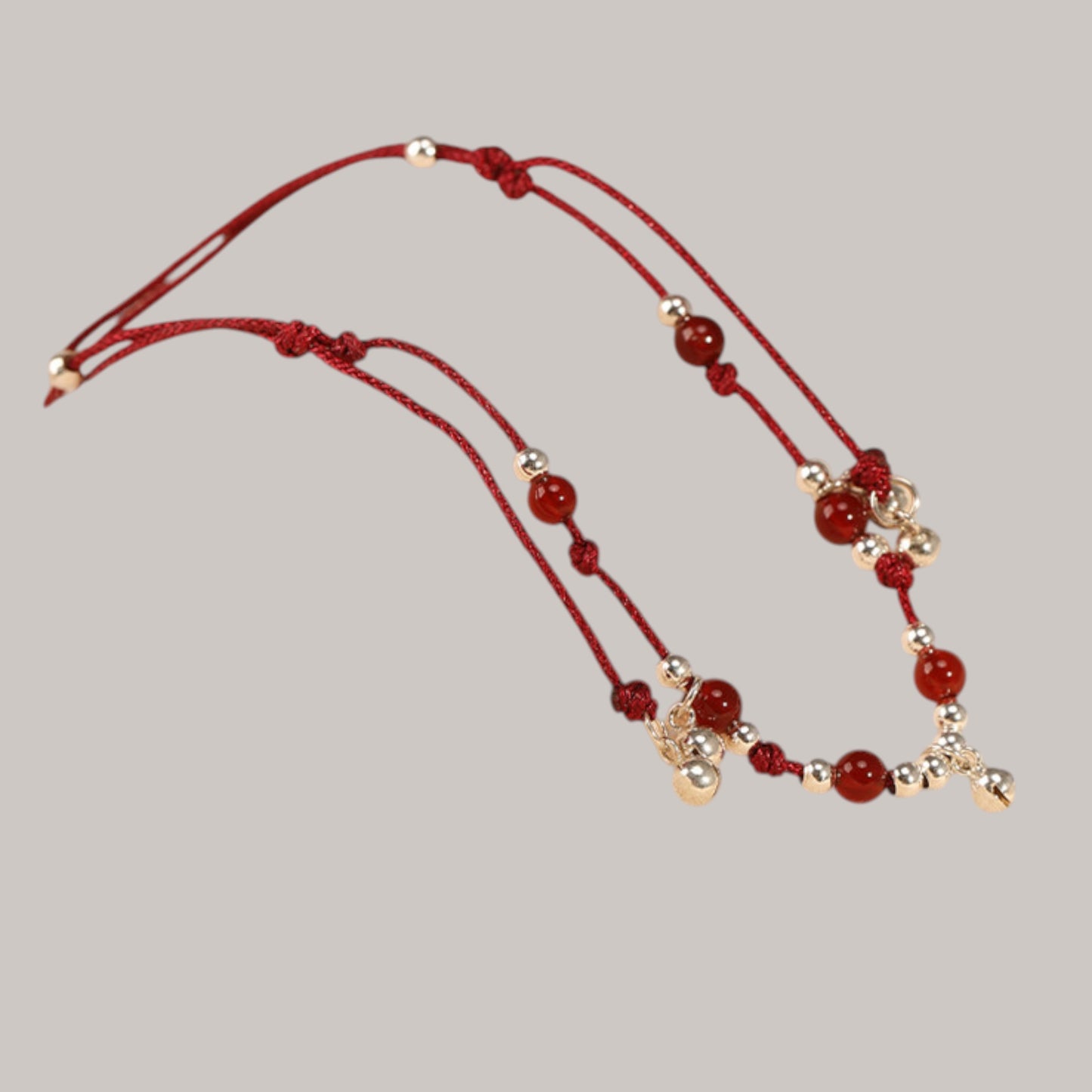 s925 990 Red Agate Sterling Silver Bell Red String Anklet Lucky Fortune Bead