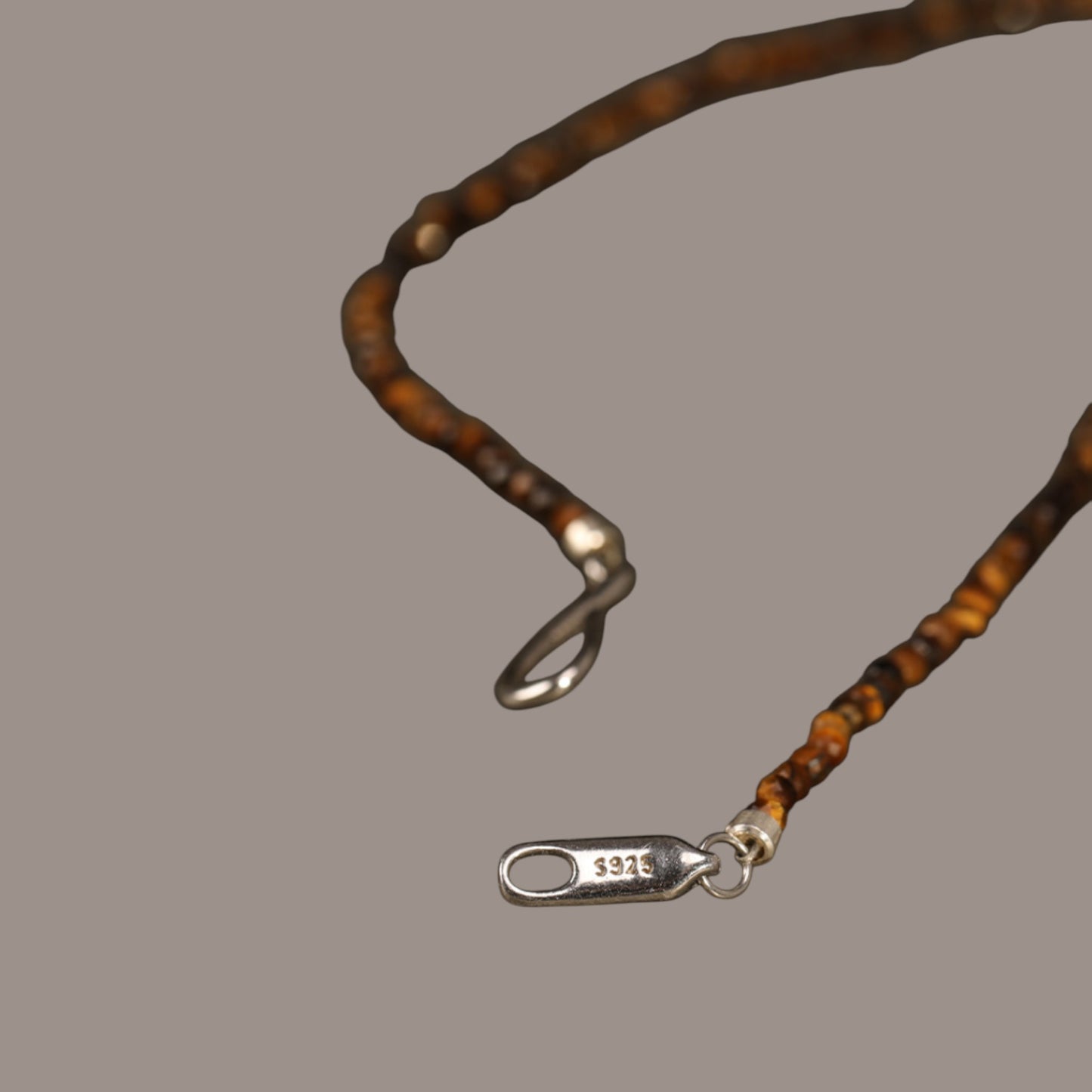 s925 Sterling Silver Natural Clear Quartz Tiger's Eye Choker Necklace
