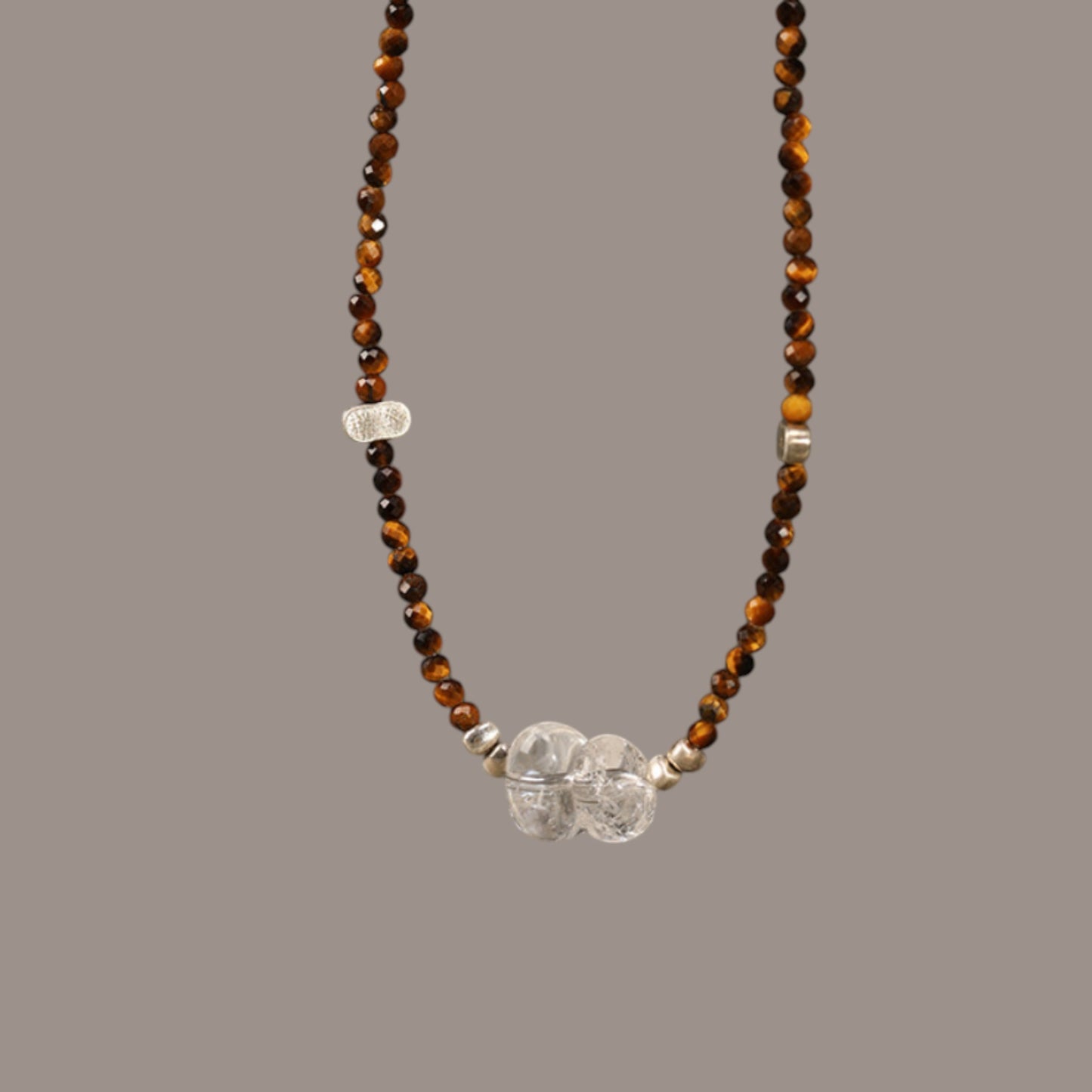 s925 Sterling Silver Natural Clear Quartz Tiger's Eye Choker Necklace