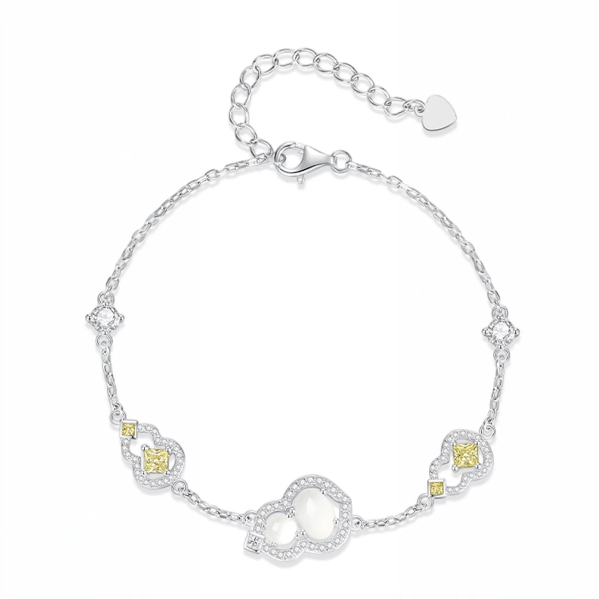 S925 Sterling Silver Minimal Lucky Jade Gourd Charm Bracelet