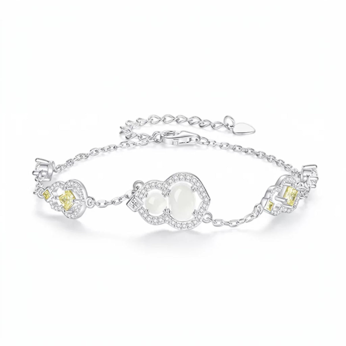 S925 Sterling Silver Minimal Lucky Jade Gourd Charm Bracelet