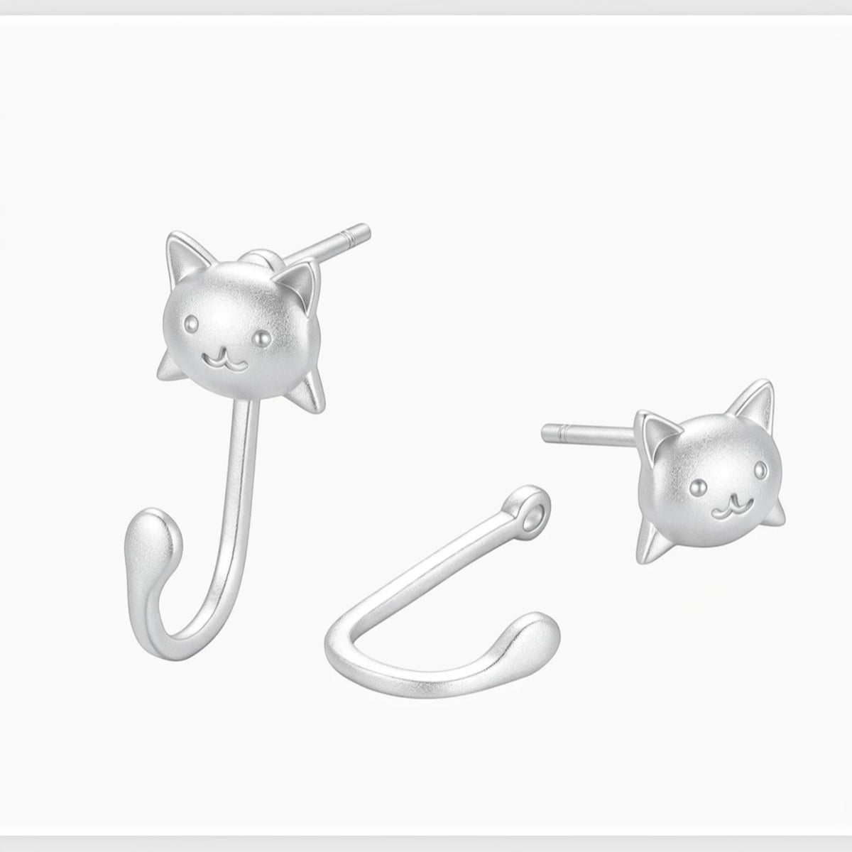S925 Sterling Silver Cute Kitty Cat Stud Earrings