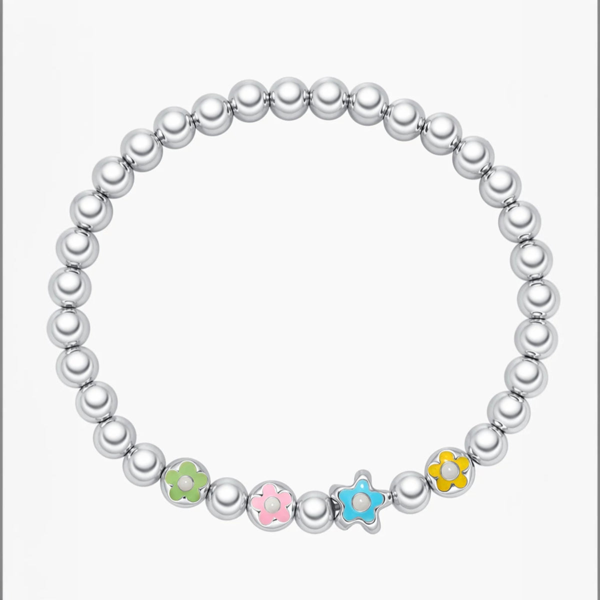 S925 Sterling Silver Beads Enamel Flower Charm Bracelet