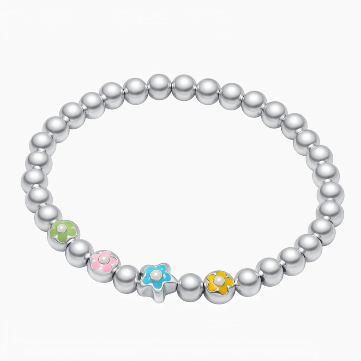 S925 Sterling Silver Beads Enamel Flower Charm Bracelet
