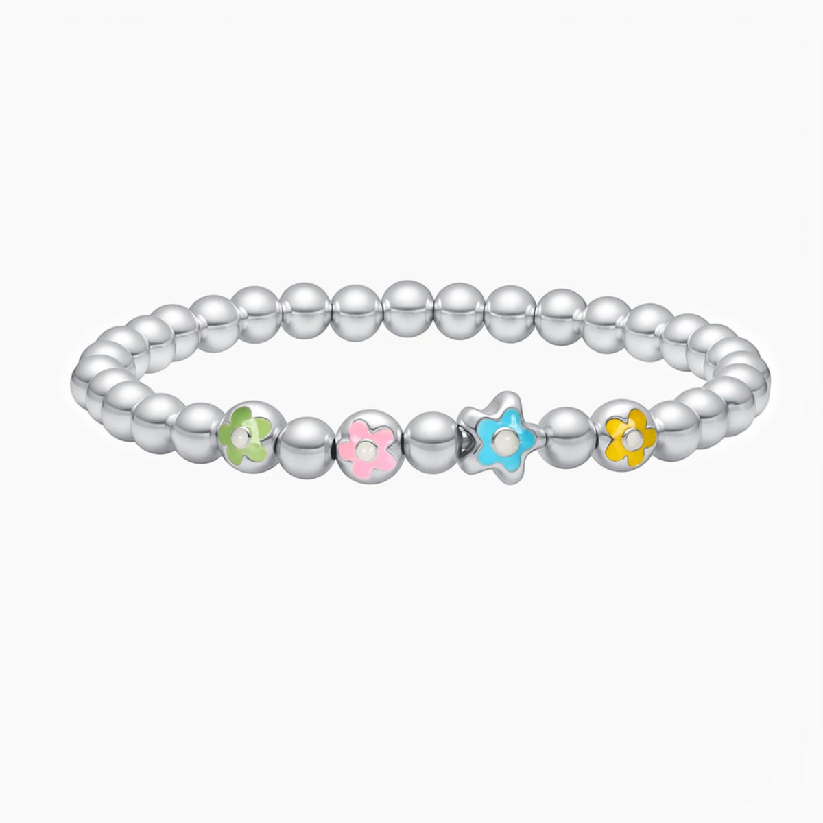 S925 Sterling Silver Beads Enamel Flower Charm Bracelet