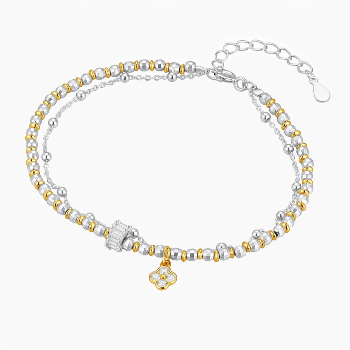 S925 Sterling Silver Clover Charm Double Layer Bracelet