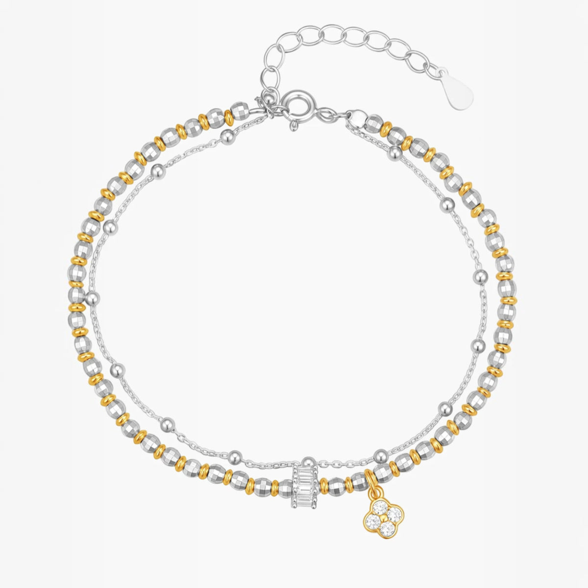 S925 Sterling Silver Clover Charm Double Layer Bracelet