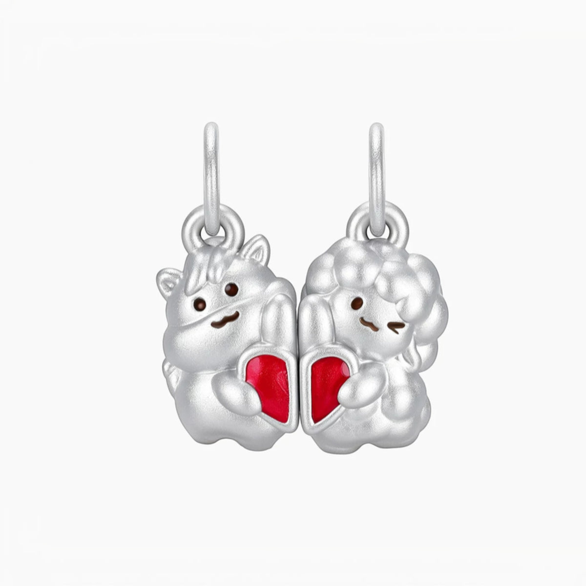 S925 Sterling Silver Chinese Zodiac Horse Sheep Enamel Magnet Pendant Charm