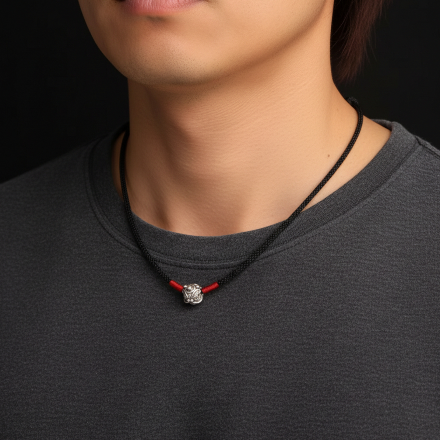 s999 Real Silver Minimal Style Awakening Lion Charm Rope Necklace