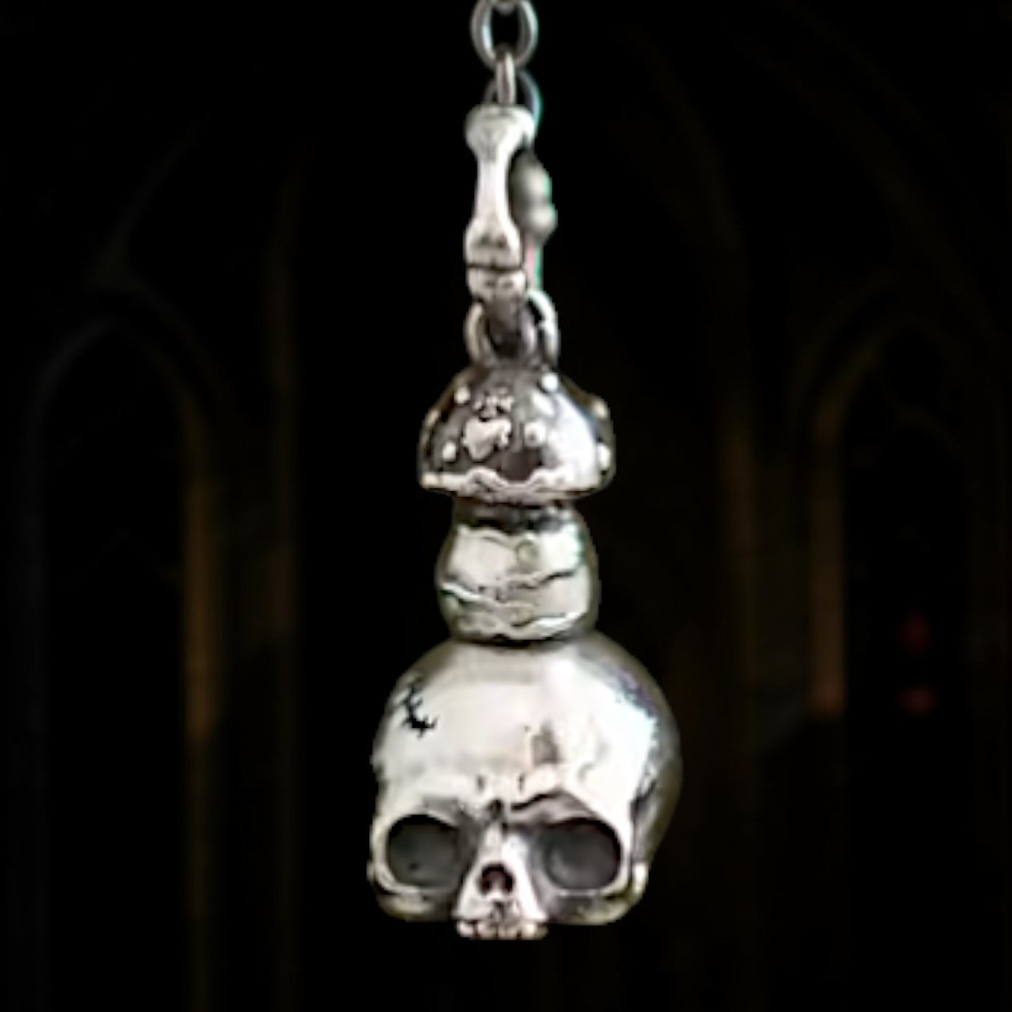 S925 Sterling Silver Punk Style Mushroom Skull Pendant