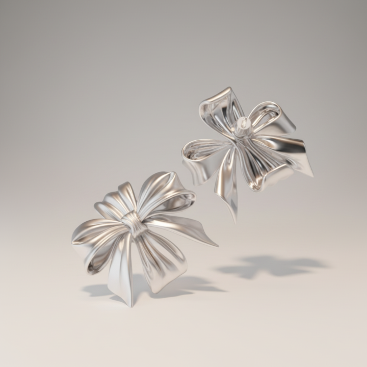 S925 Sterling Silver Minimalist Oversize Matt Bow Bowtie Stud Earrings