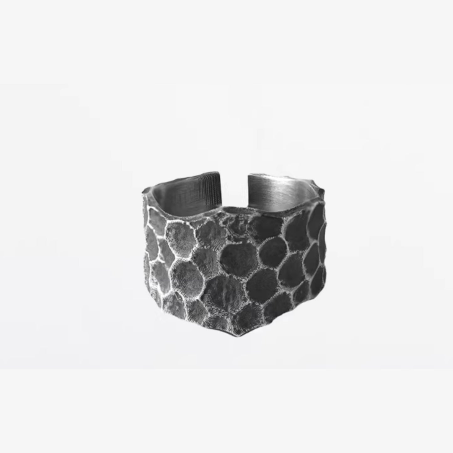 S999 Fine Silver Vintage Hand Crafted Volcanic Texture Lava Ring