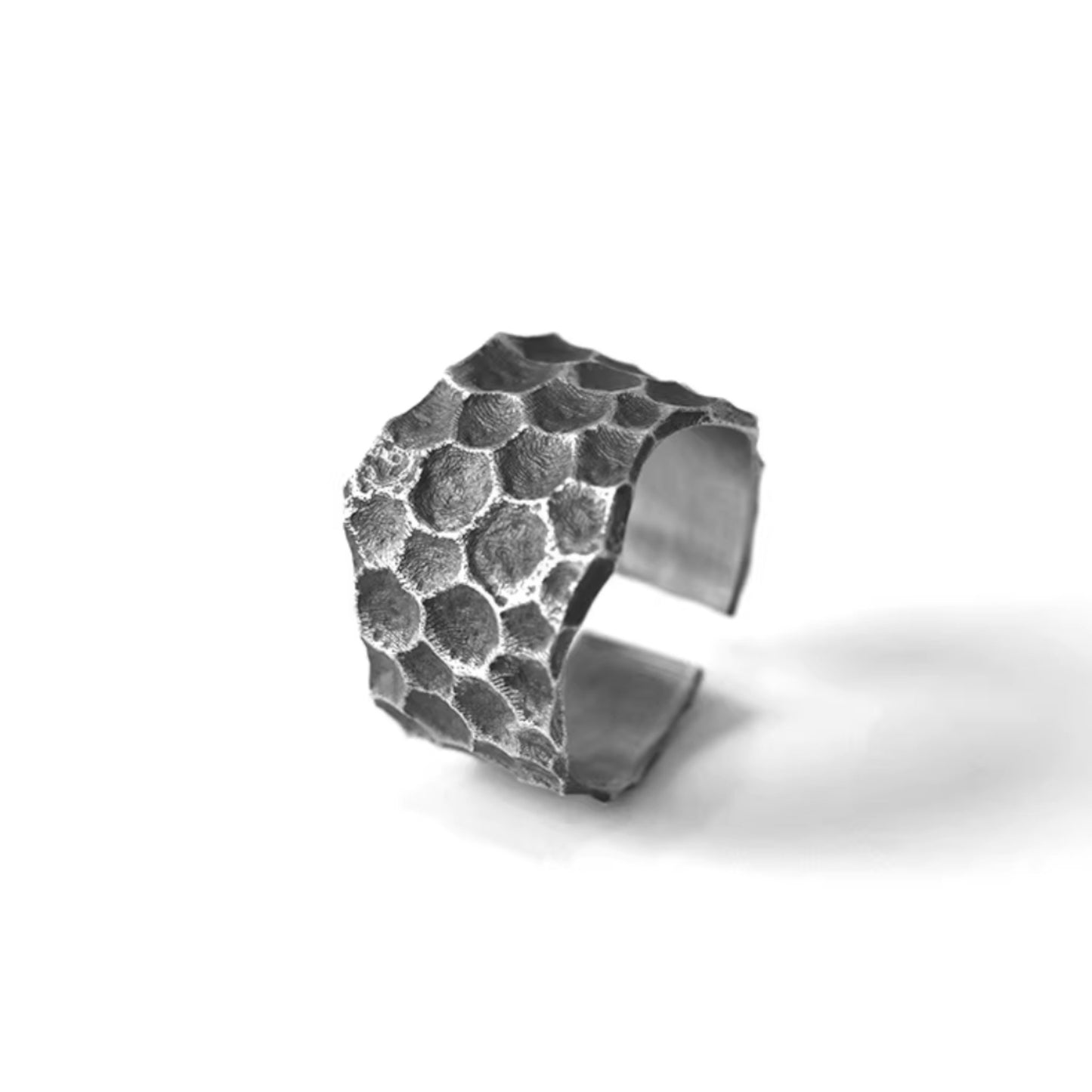 S999 Fine Silver Vintage Hand Crafted Volcanic Texture Lava Ring