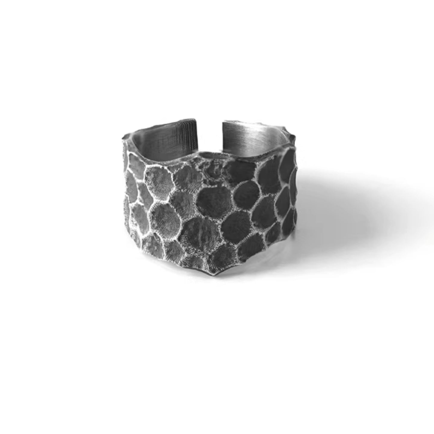S999 Fine Silver Vintage Hand Crafted Volcanic Texture Lava Ring