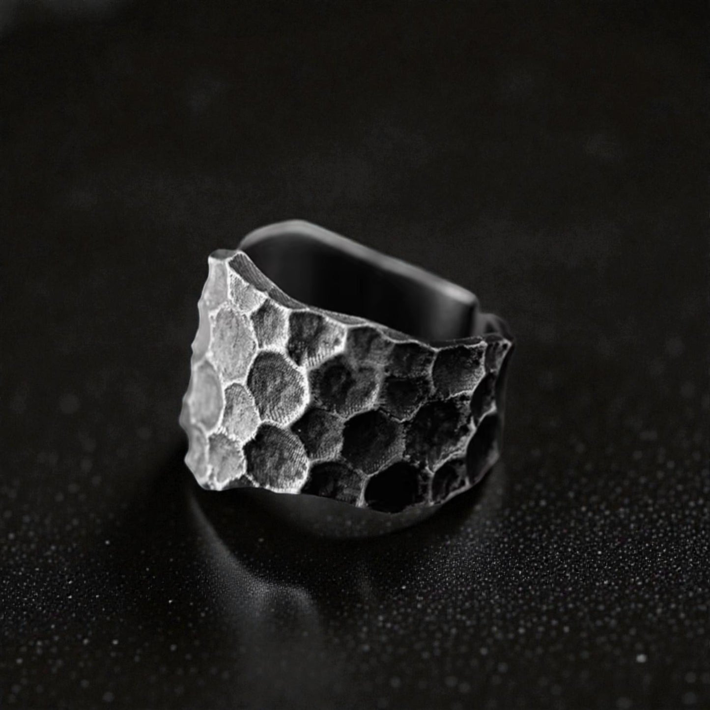 S999 Fine Silver Vintage Hand Crafted Volcanic Texture Lava Ring
