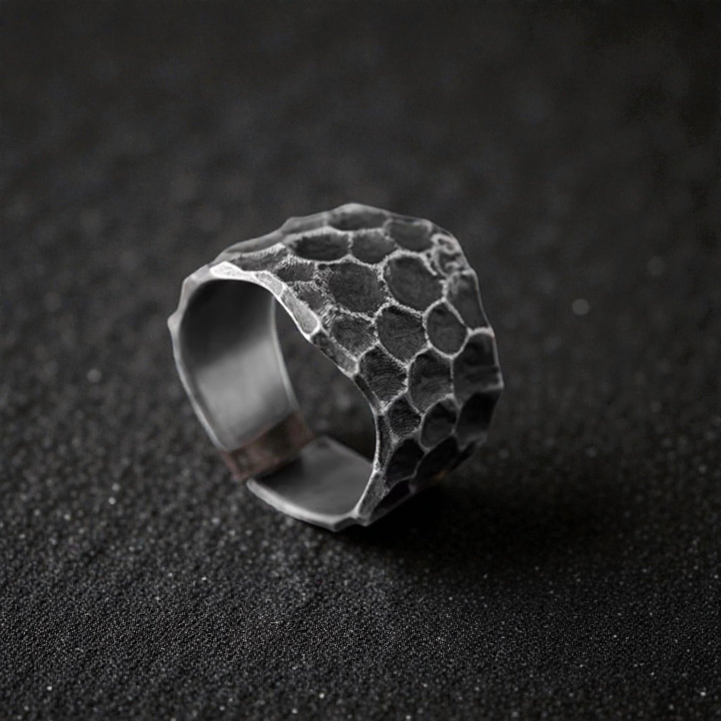 S999 Fine Silver Vintage Hand Crafted Volcanic Texture Lava Ring