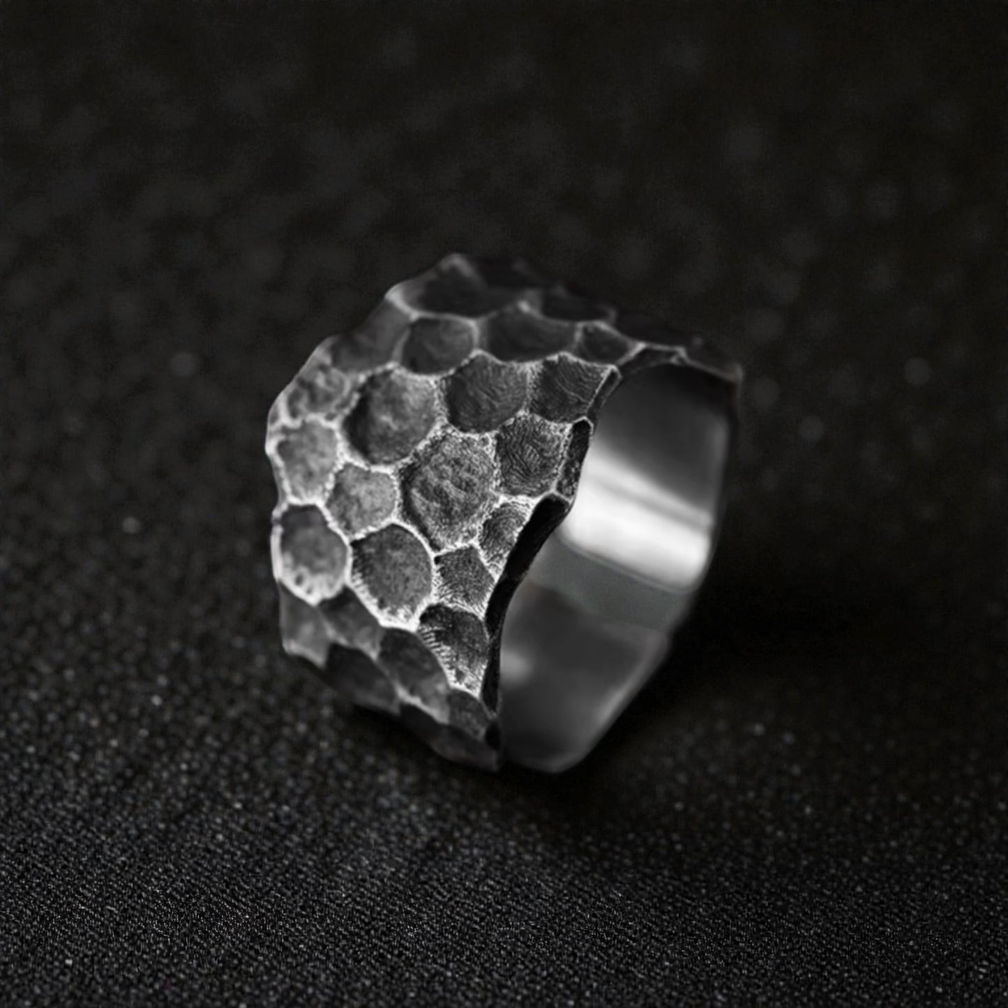 S999 Fine Silver Vintage Hand Crafted Volcanic Texture Lava Ring