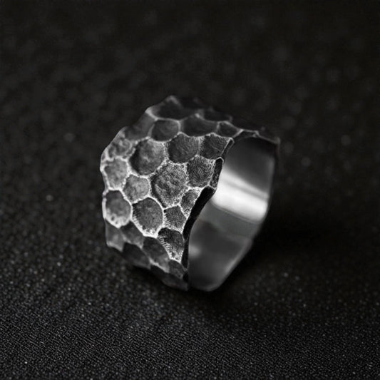 S999 Fine Silver Vintage Hand Crafted Volcanic Texture Lava Ring