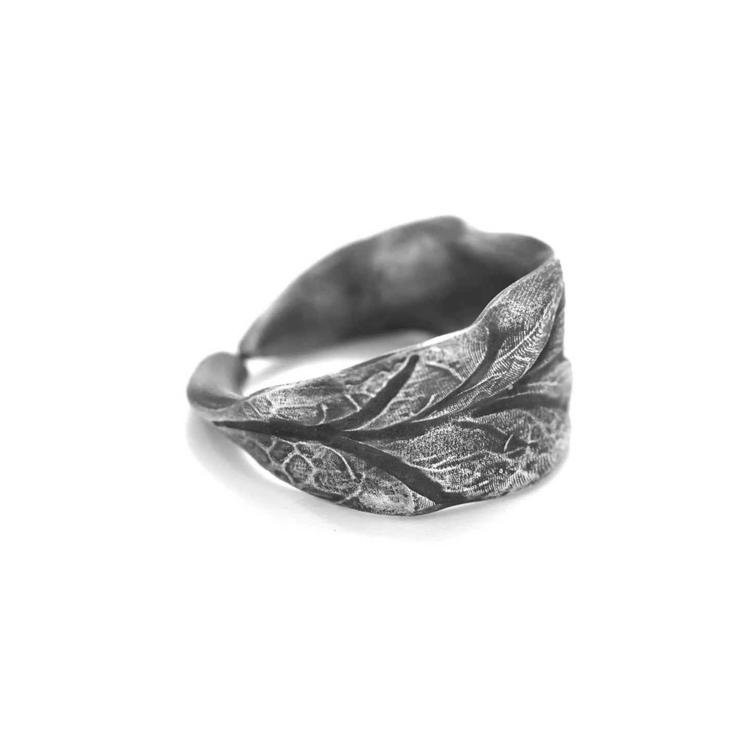S999 Fine Silver Rustic Leaf Minimalist Unisex Ring