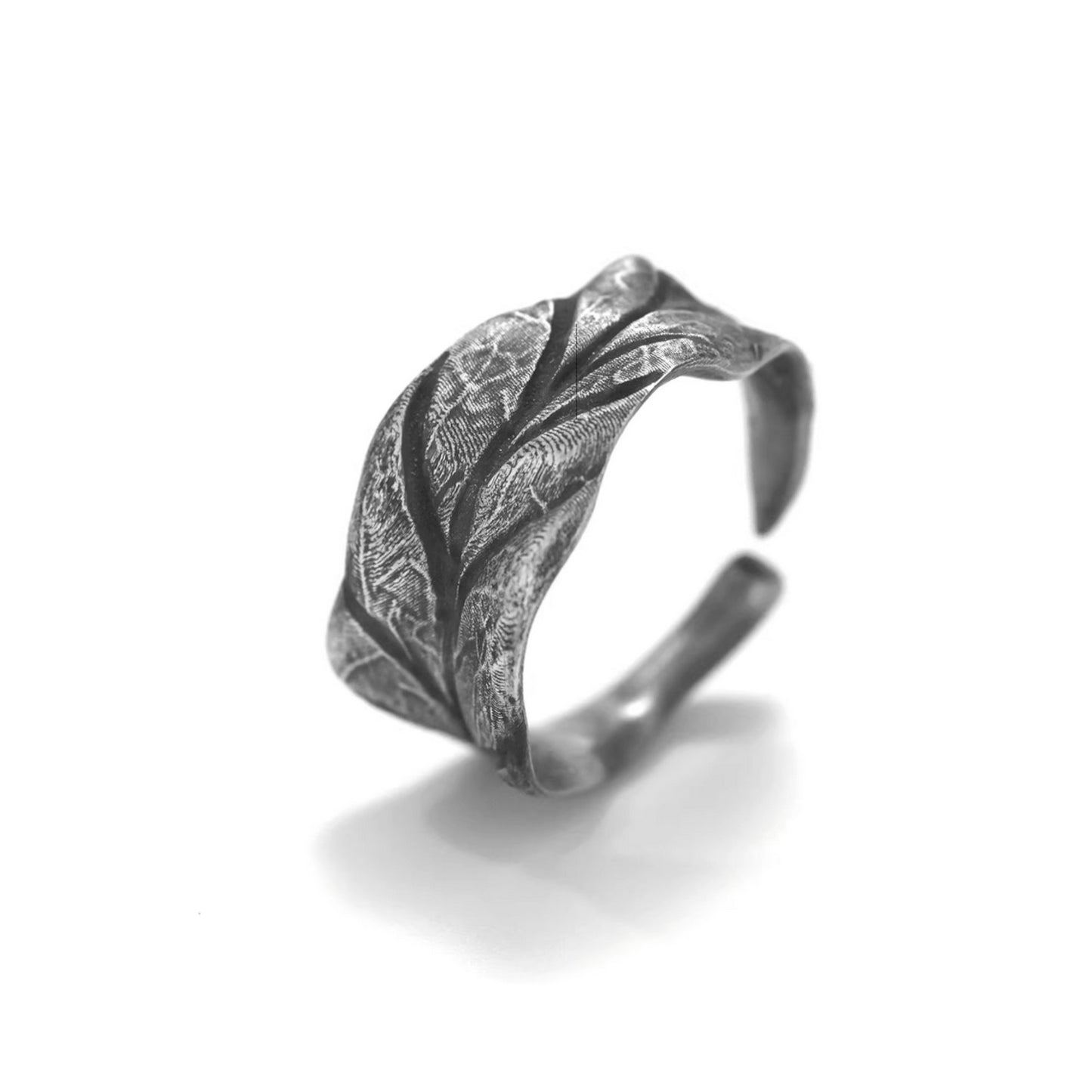 S999 Fine Silver Rustic Leaf Minimalist Unisex Ring