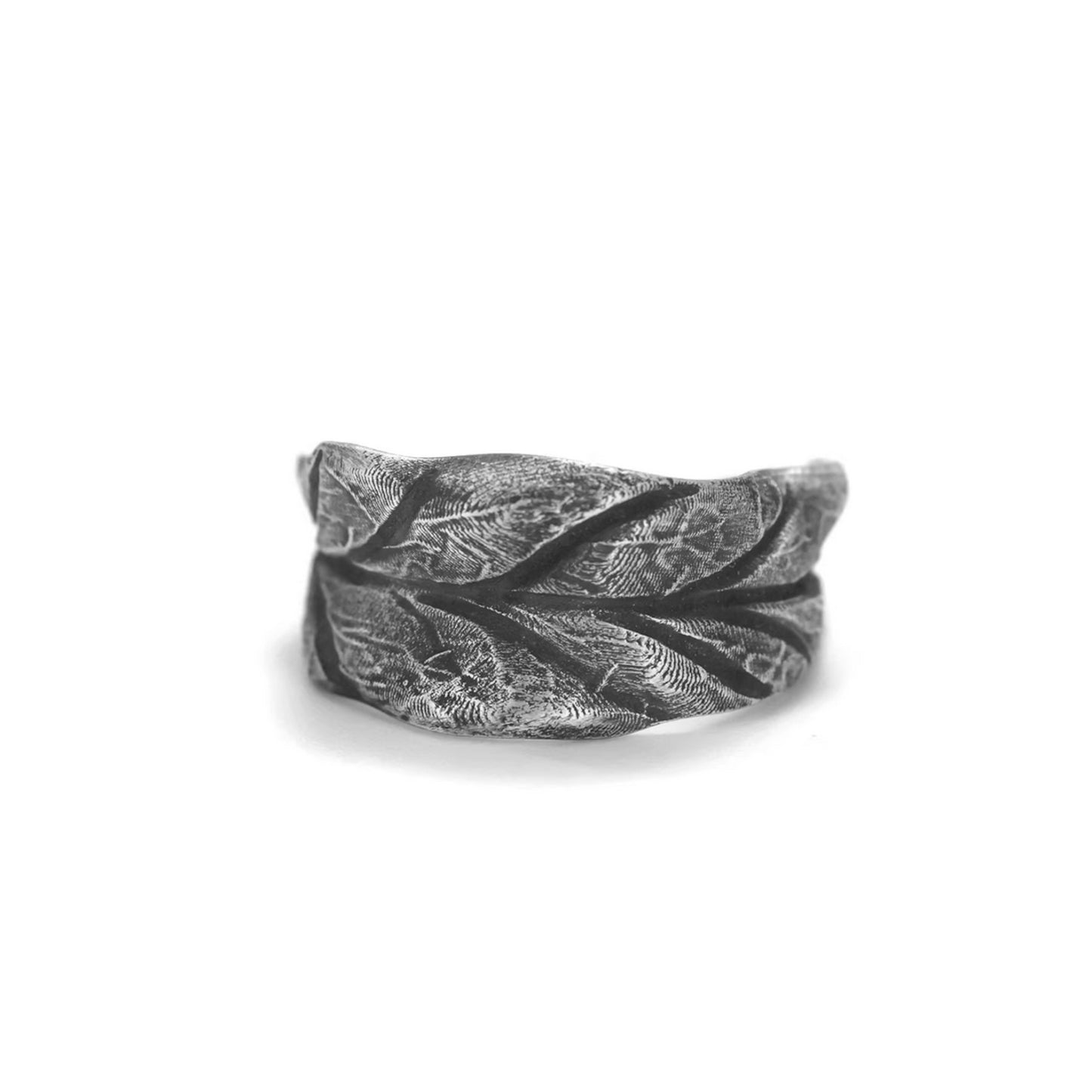 S999 Fine Silver Rustic Leaf Minimalist Unisex Ring