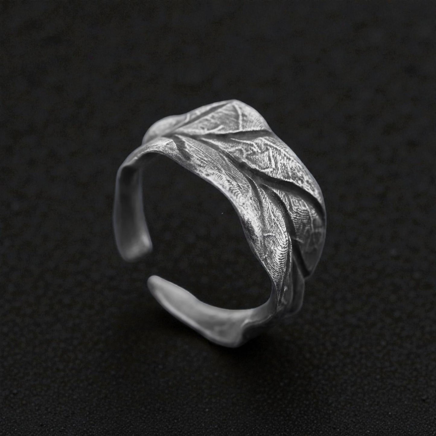 S999 Fine Silver Rustic Leaf Minimalist Unisex Ring