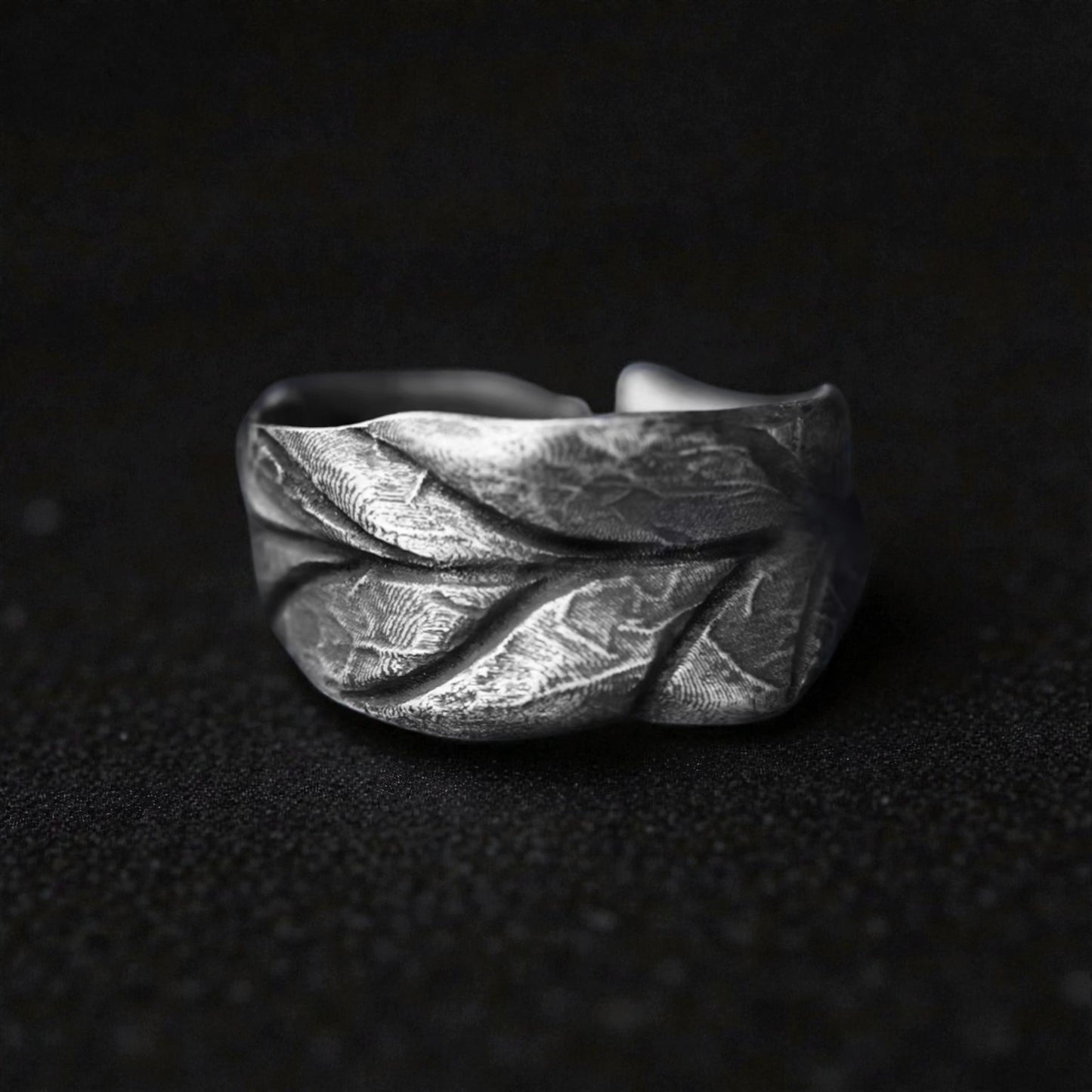 S999 Fine Silver Rustic Leaf Minimalist Unisex Ring
