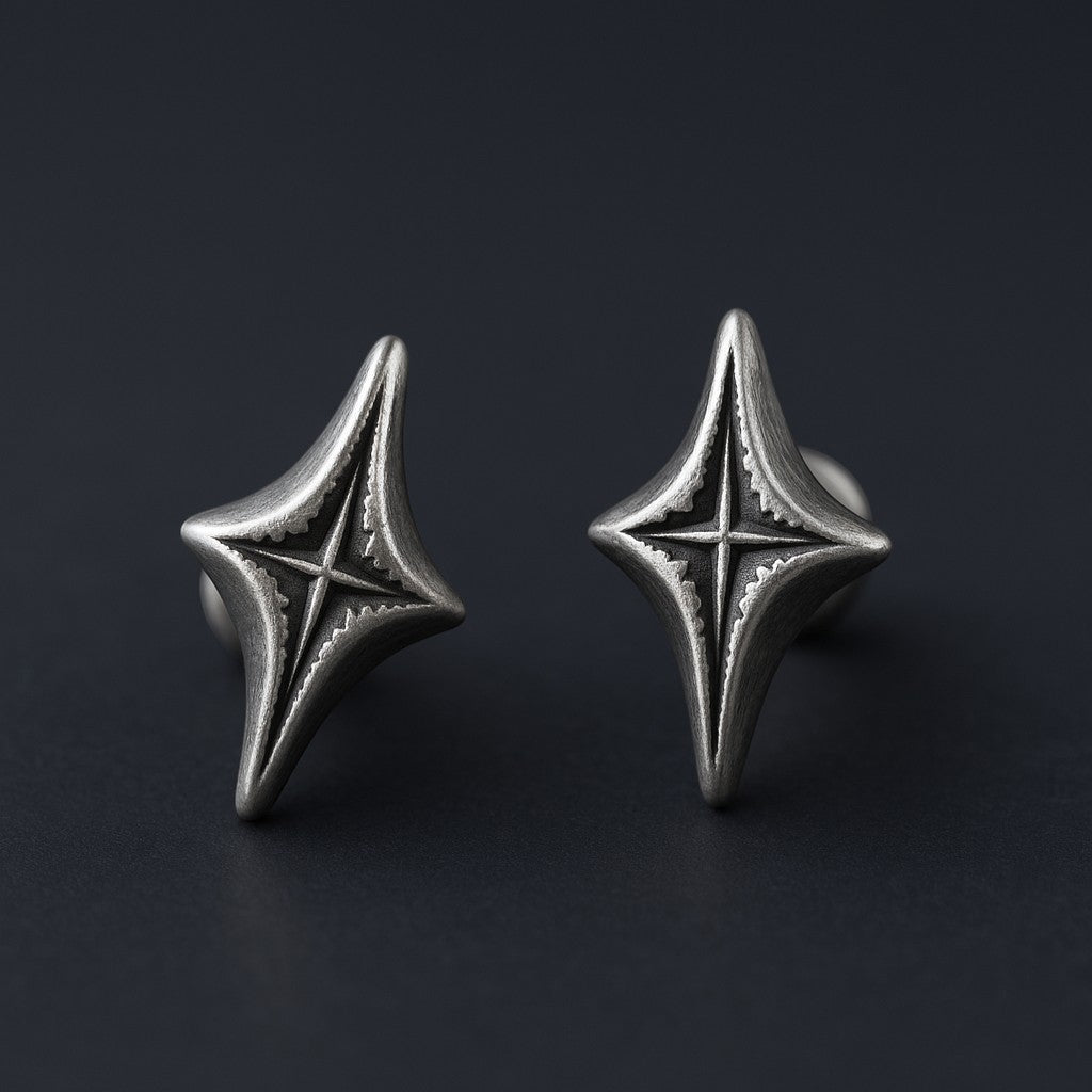 S999 Fine Silver Vintage Minimal Men Women Starlight Stud Earrings