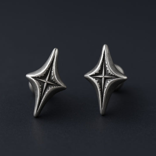 S999 Fine Silver Vintage Minimal Men Women Starlight Stud Earrings