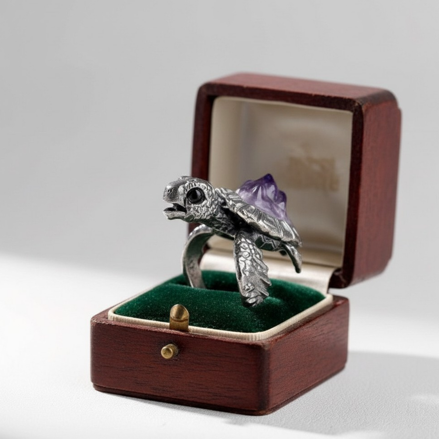 s925 Sterling Silver Purple Amethyst Turtle Open Band Ring and Pendant