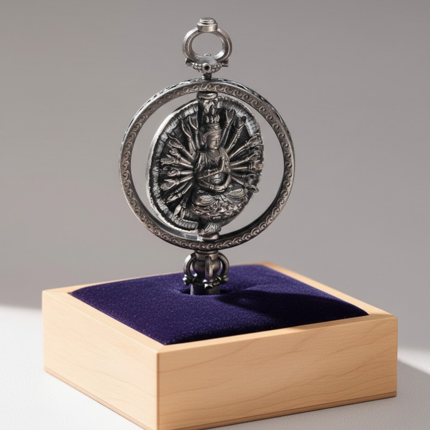 s925 Sterling Silver Rotatable Thousand-Armed Avalokiteshvara Buddha Statue Pendant