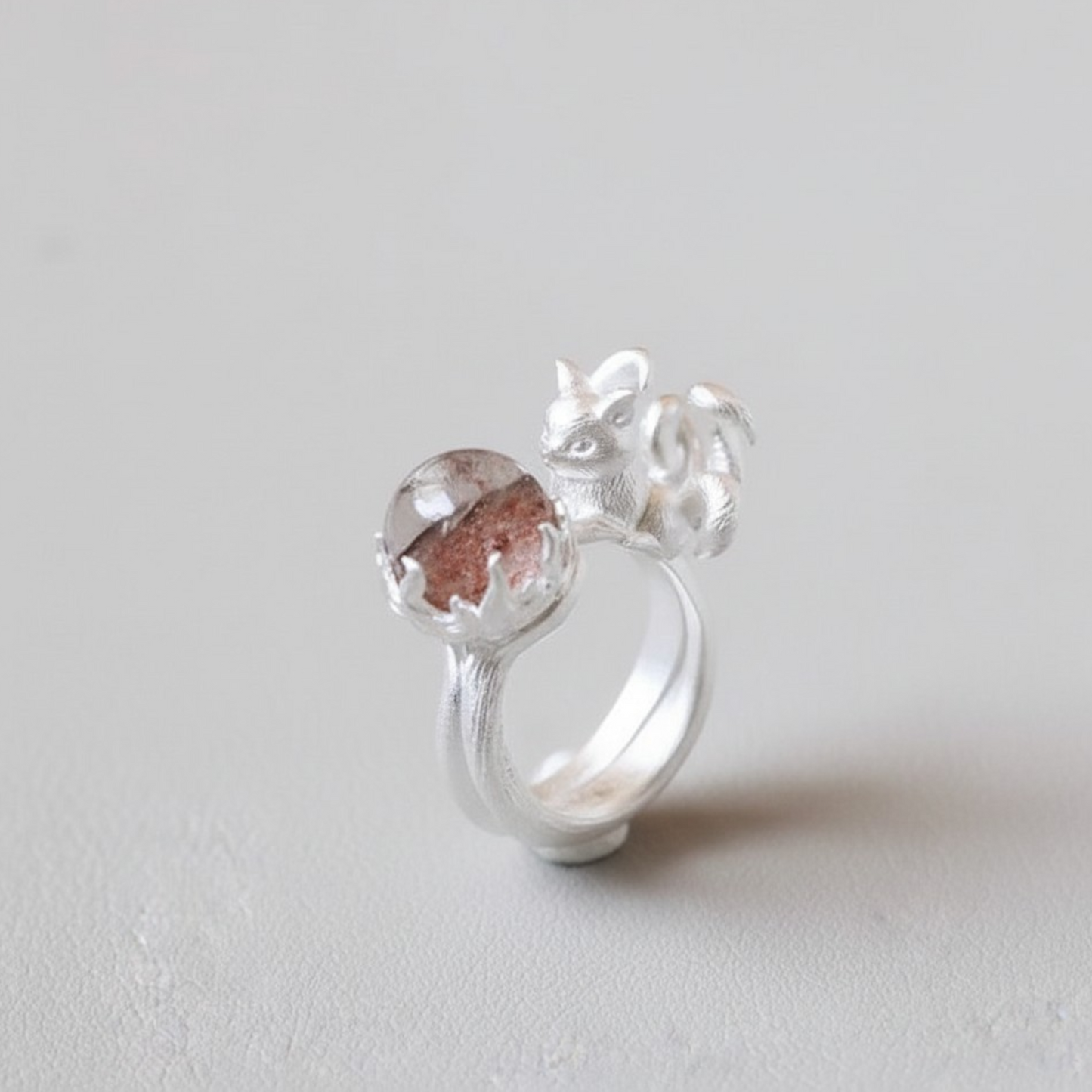 s925 Sterling Silver Unique Crystal Nine Tail Fox Ring