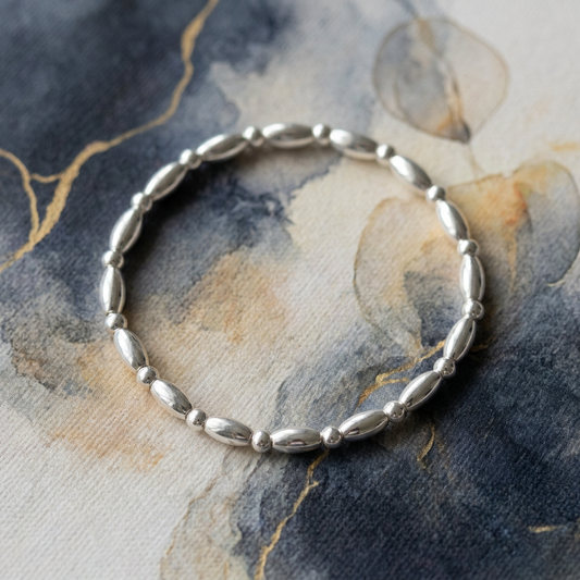 s925 Sterling Silver Rice Beads Minimal Minimalist Daily Style Bracelet
