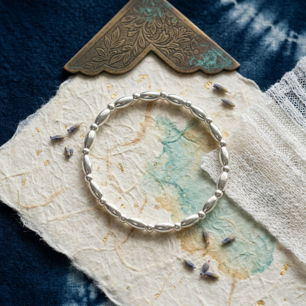 s925 Sterling Silver Rice Beads Minimal Minimalist Daily Style Bracelet