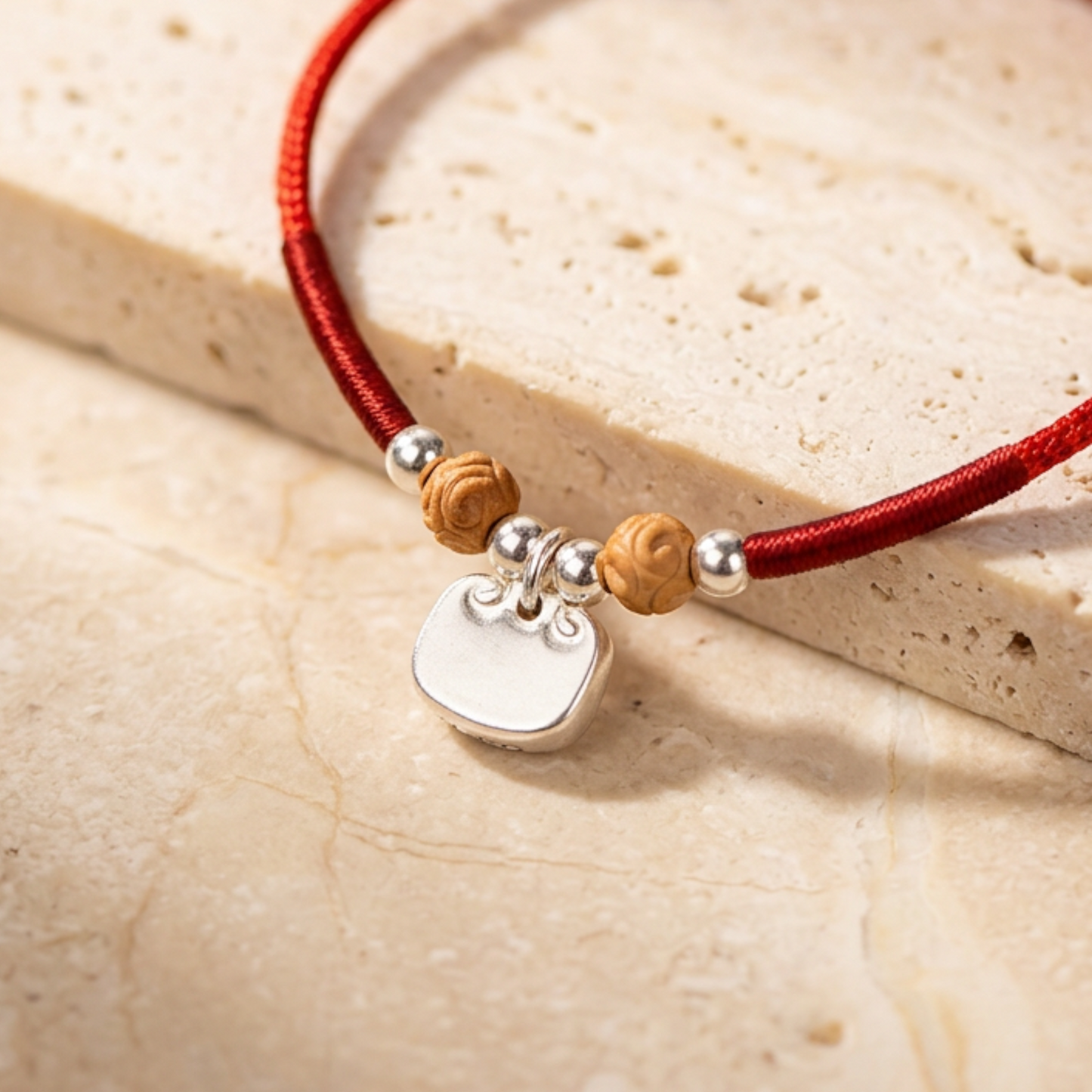 s999 s925 Solid Sterling Silver Minimal Ruyi Lock Charm Owner & Pet Matching Thread Cord Collar Necklace