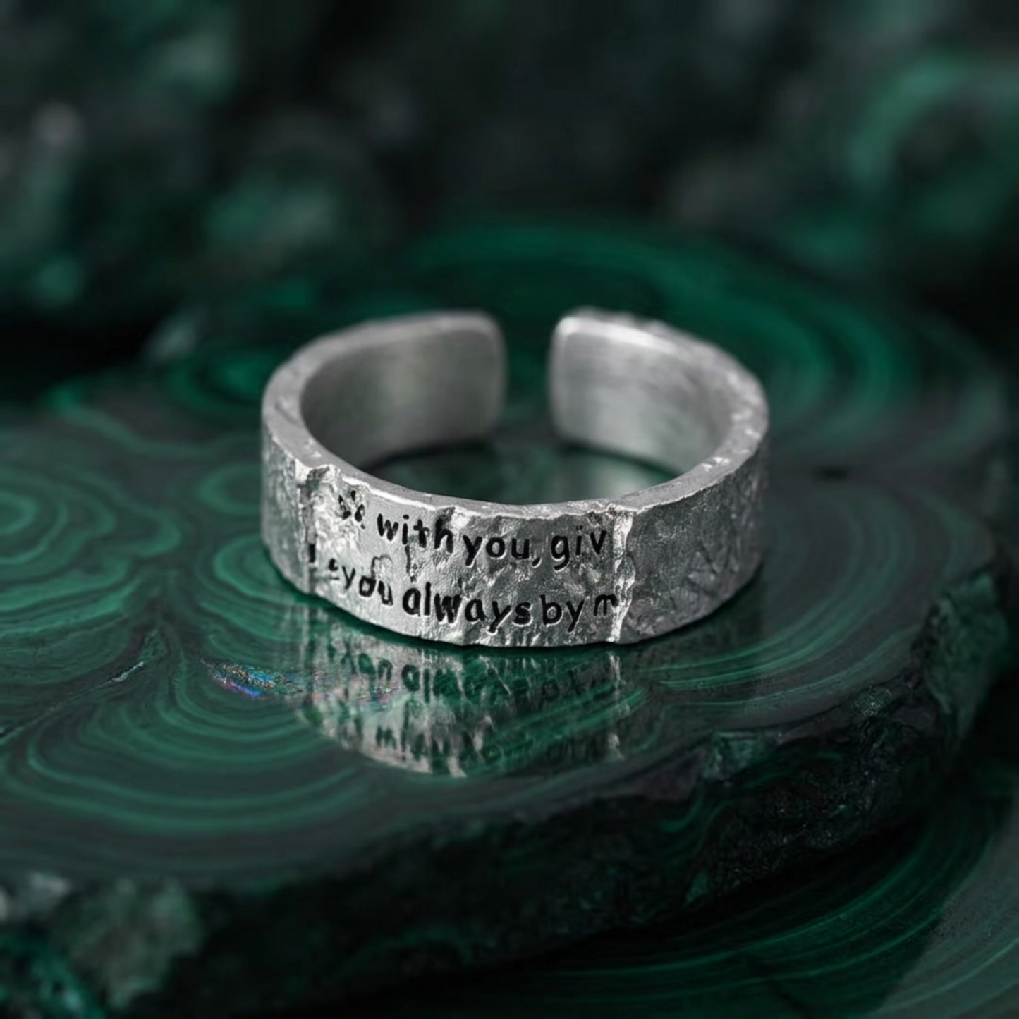 S999 Fine Silver Handmade Hug O'War Poem Love Letter Unique Couple Ring