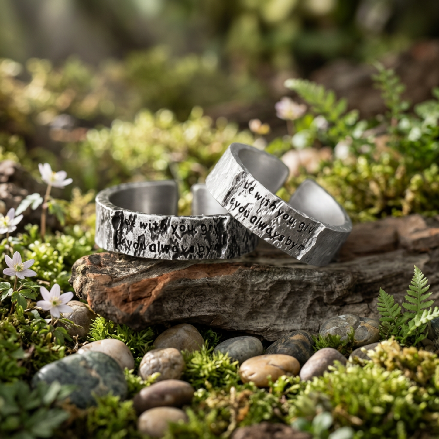 S999 Fine Silver Handmade Hug O'War Poem Love Letter Unique Couple Ring