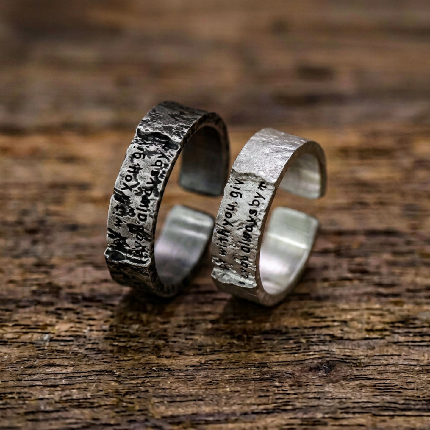 S999 Fine Silver Handmade Hug O'War Poem Love Letter Unique Couple Ring