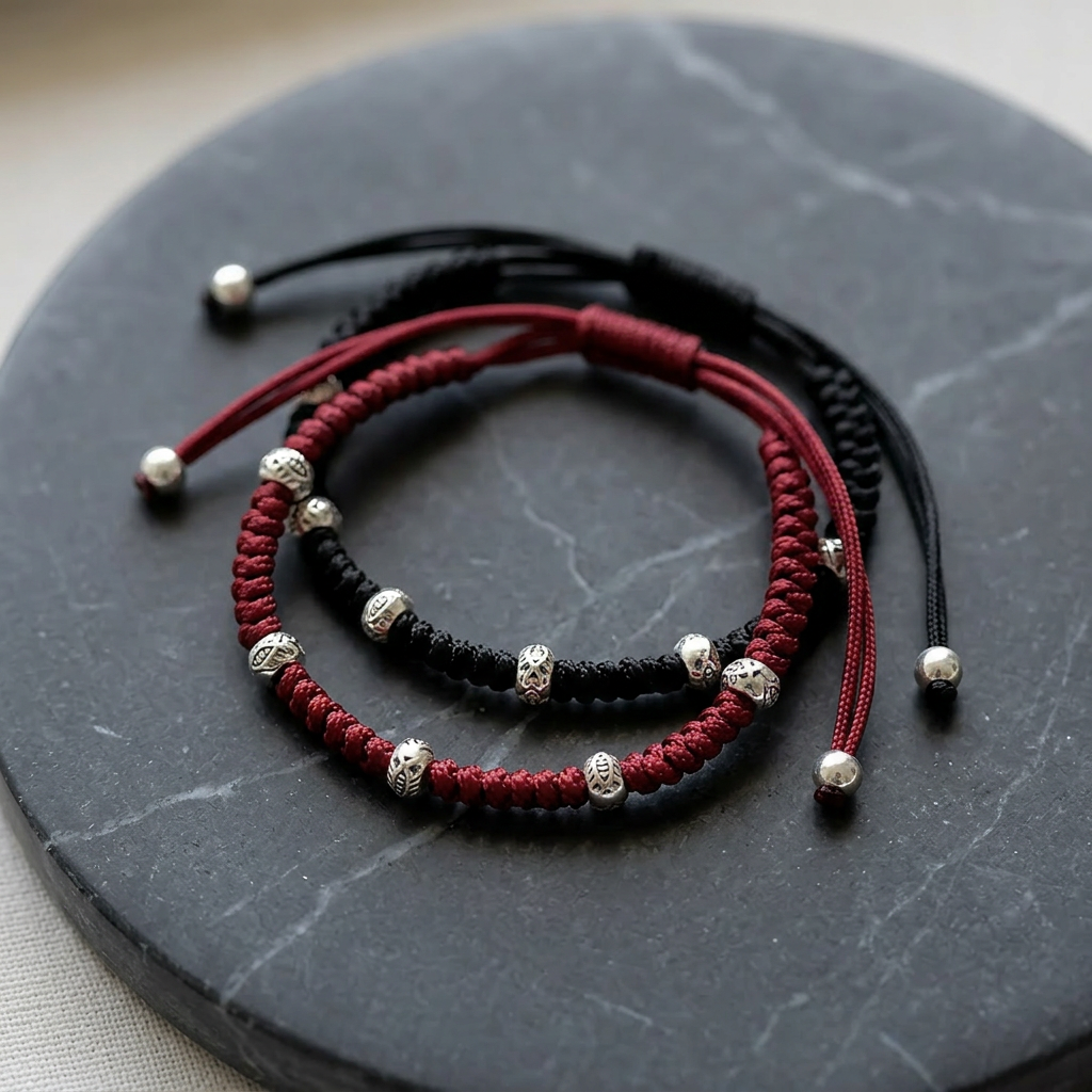 s925 Sterling Silver Koi Fish Fortune Beads Good-luck Cord Couple Bracelet