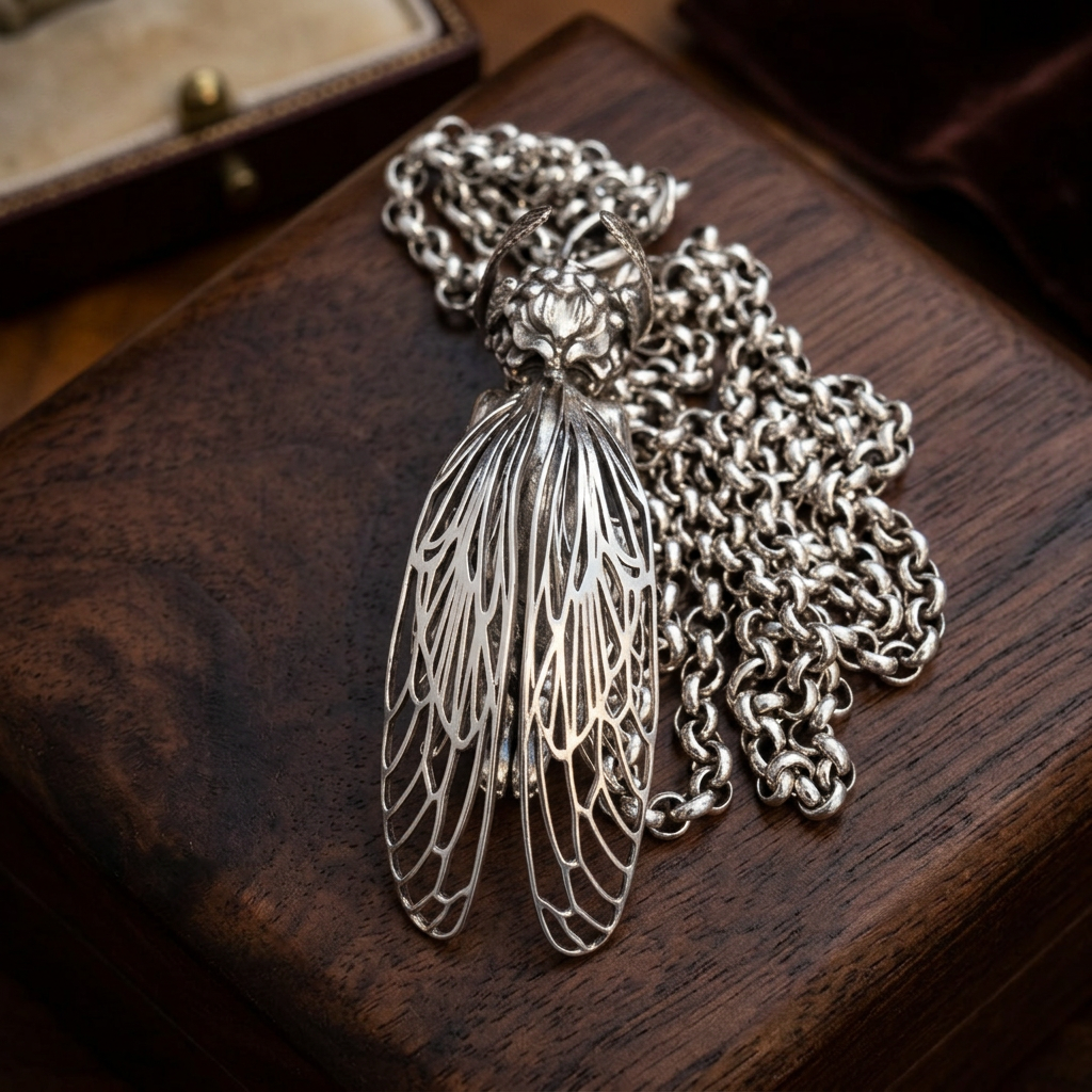 s925 Sterling Silver White Crystal Cicada Fairy Girl With Wings Sleeping Pendant Necklace
