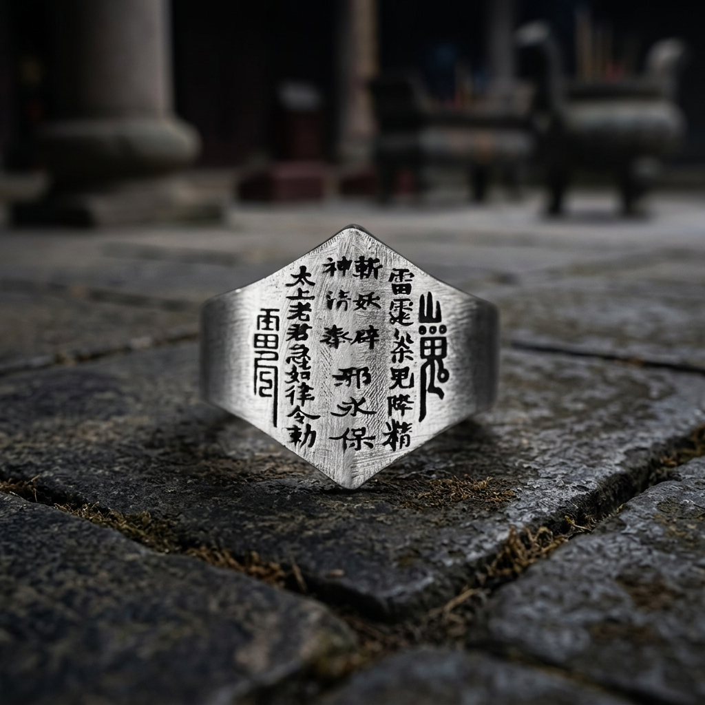 S999 Fine Silver Handmade Men Chinese Beliefs Shan Gui Coin Ring