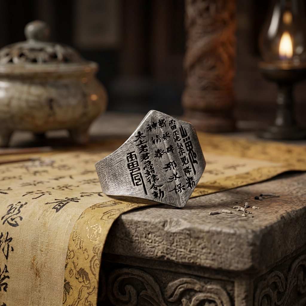 S999 Fine Silver Handmade Men Chinese Beliefs Shan Gui Coin Ring