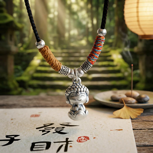999 Fine Silver Maitreya Buddha Charm "All your wish come true" Cord Necklace