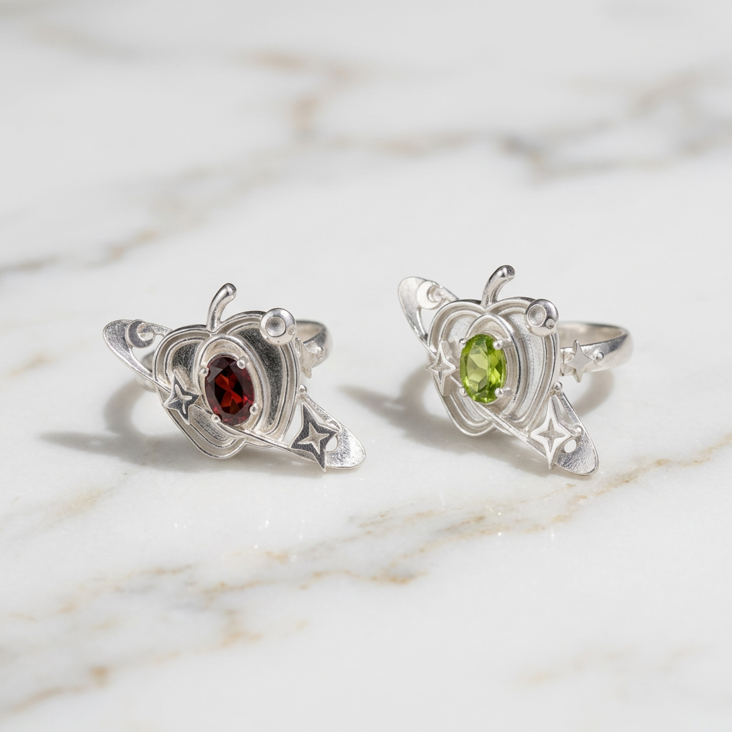 s999 Fine Silver Apple Ring with Gemstone Band Ring Gift