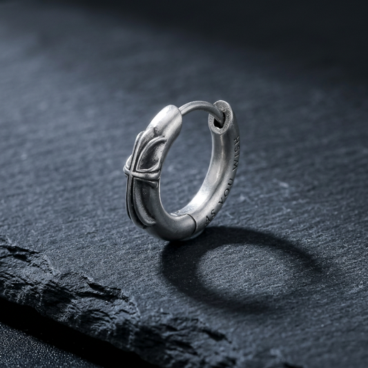 S925 Sterling Silver Solid Vintage Retro Cross Hoop Unisex Earring
