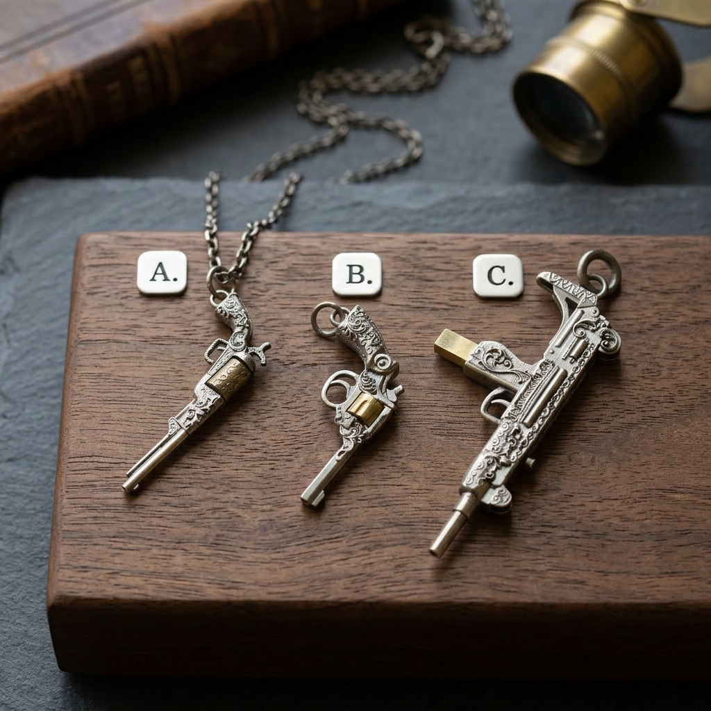 s925 Sterling Silver Vintage Submachine Gun Retro Colt Revolver Pistol Pendant Necklace