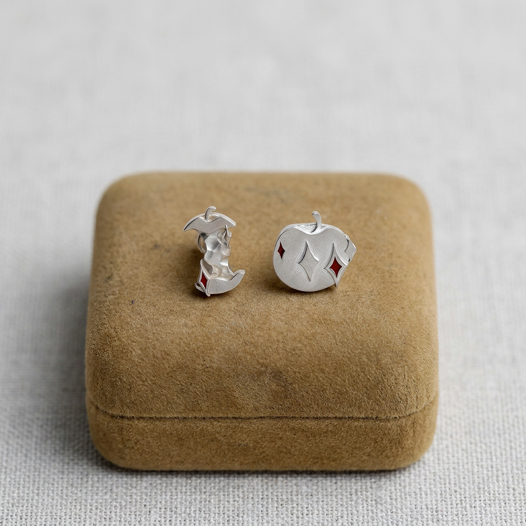 999 Fine Sterling Silver High-temperature Enamel Apple Stud Earrings