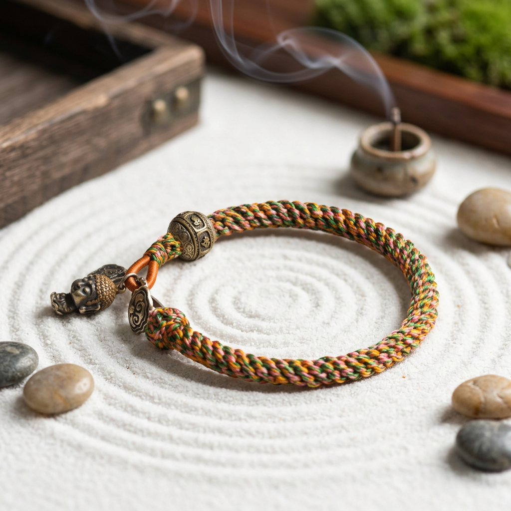 Handwoven Tibetan Style Zaki Lhamo s925 Sterling Silver Mantra Beads Ruyi Charm Bracelet