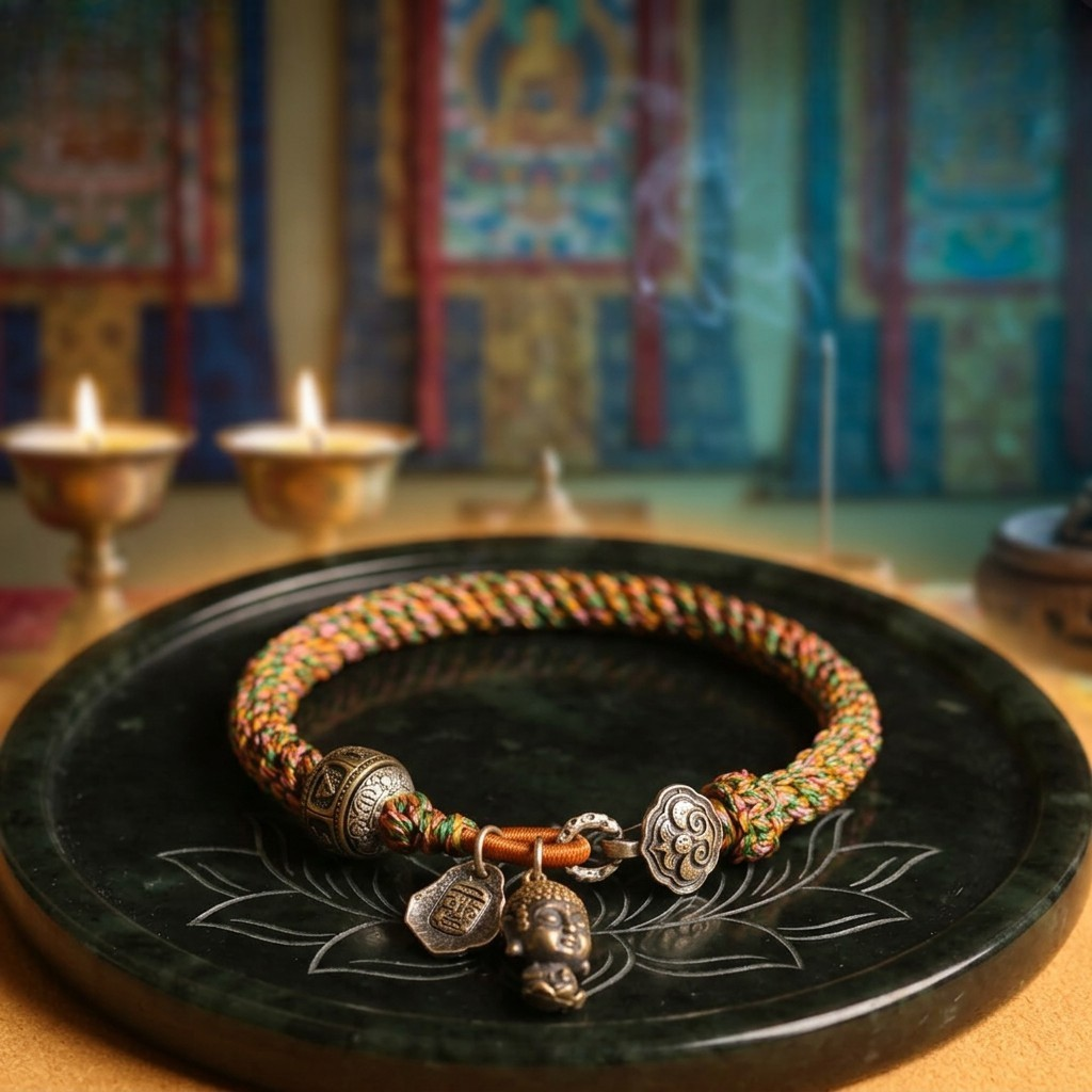 Handwoven Tibetan Style Zaki Lhamo s925 Sterling Silver Mantra Beads Ruyi Charm Bracelet